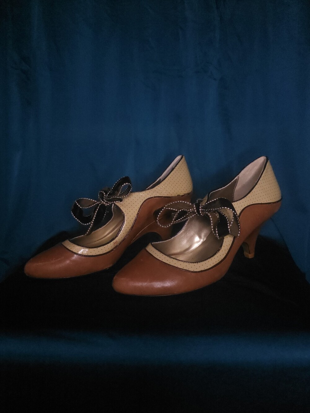 Poetic License Two-Tone Brown and Cream Retro Lace-Up Heels - Picture 2 of 7